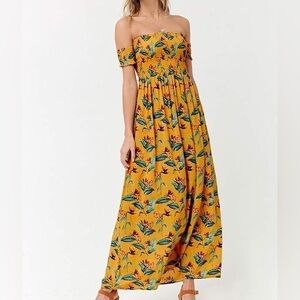 Forever 21 Mustard Yellow Off-Shoulder Floral Maxi Dress
